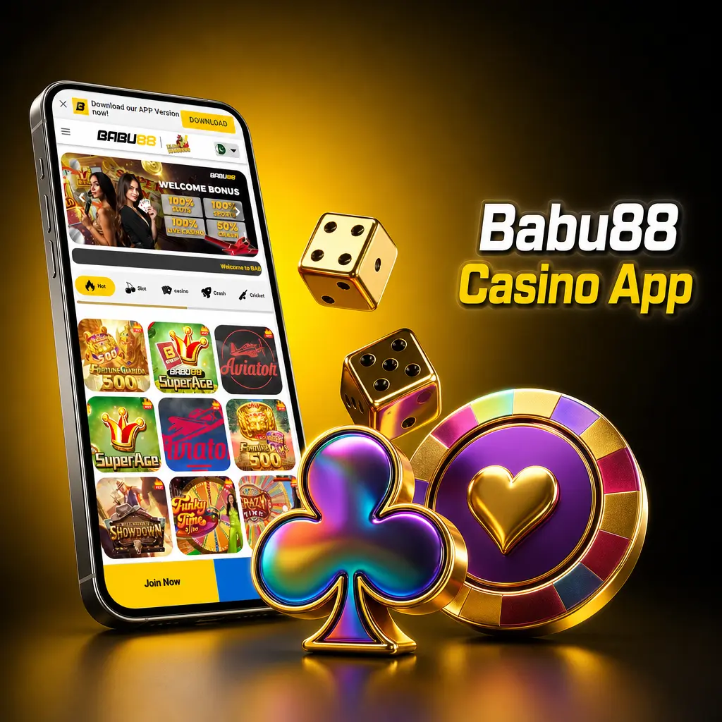 Babu88 casino app interface showing live dealer games, slots, and crash games with cashback promotions on mobile