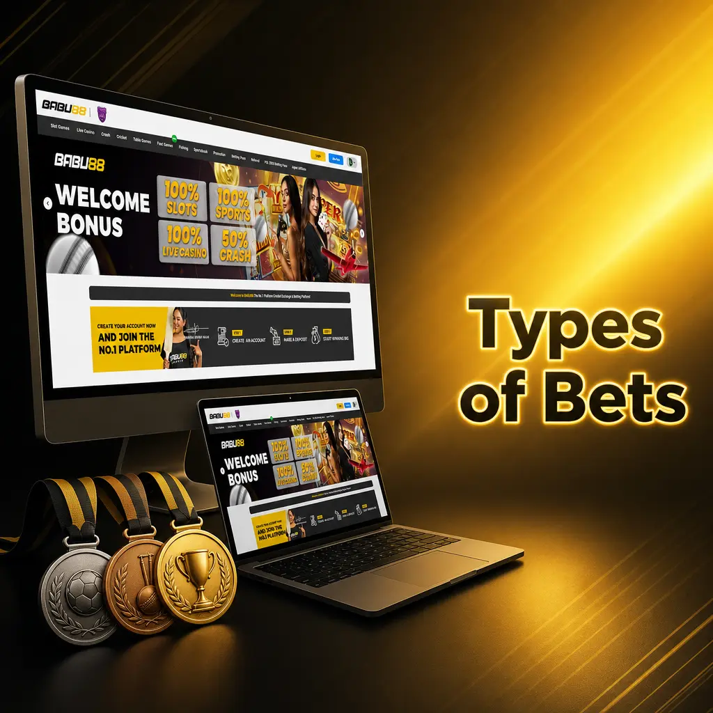 Babu88 bet types chart showing Single, Express Accumulator, and System bets with risk levels and payout structures