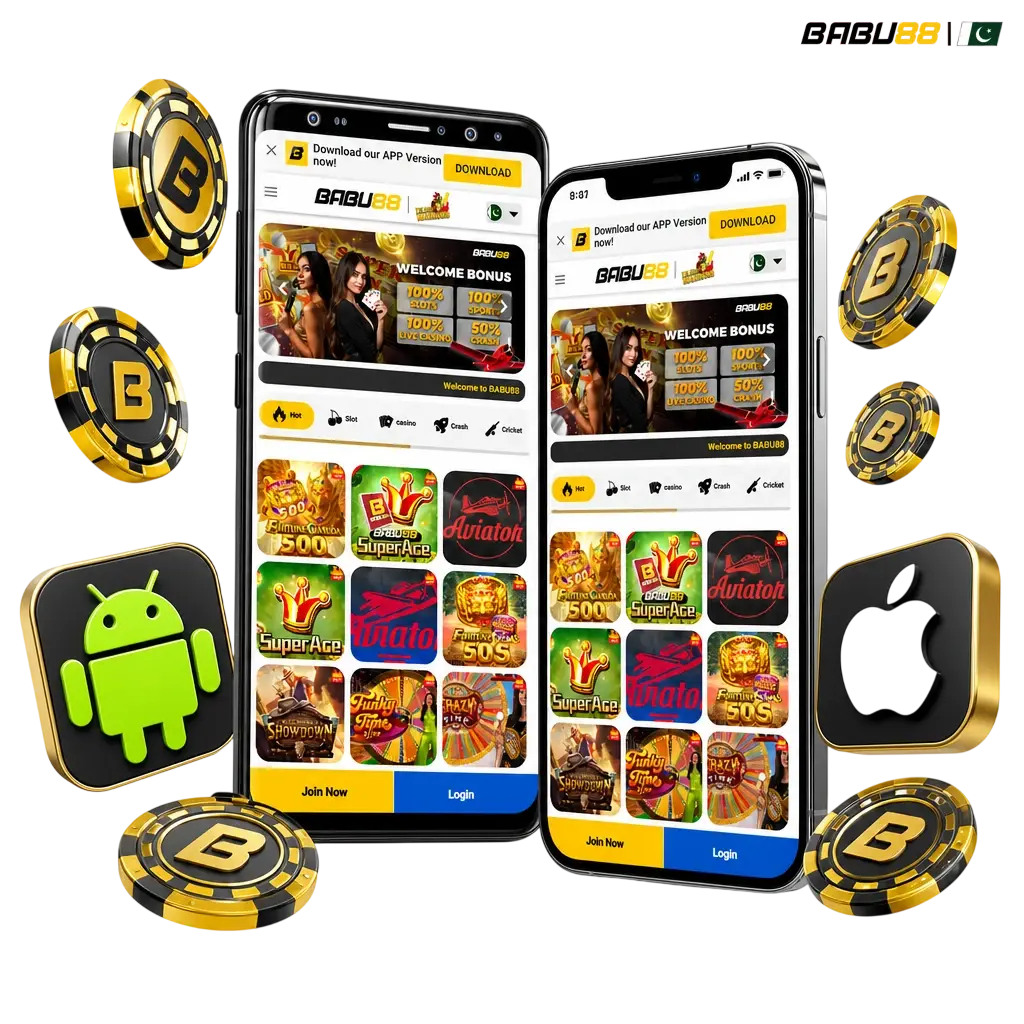Babu88 app download page for Android APK and iOS with betting features and welcome bonuses for Pakistan players